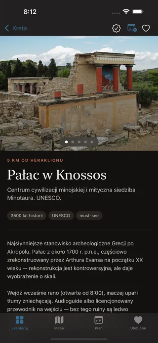 Zrzut ekranu Iterra — Pałac w Knossos, tryb ciemny